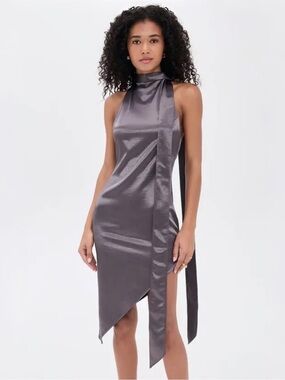 Amanda Uprichard Vallani Halter Mini Dress in Graphite Sz M MSRP $260 NWT